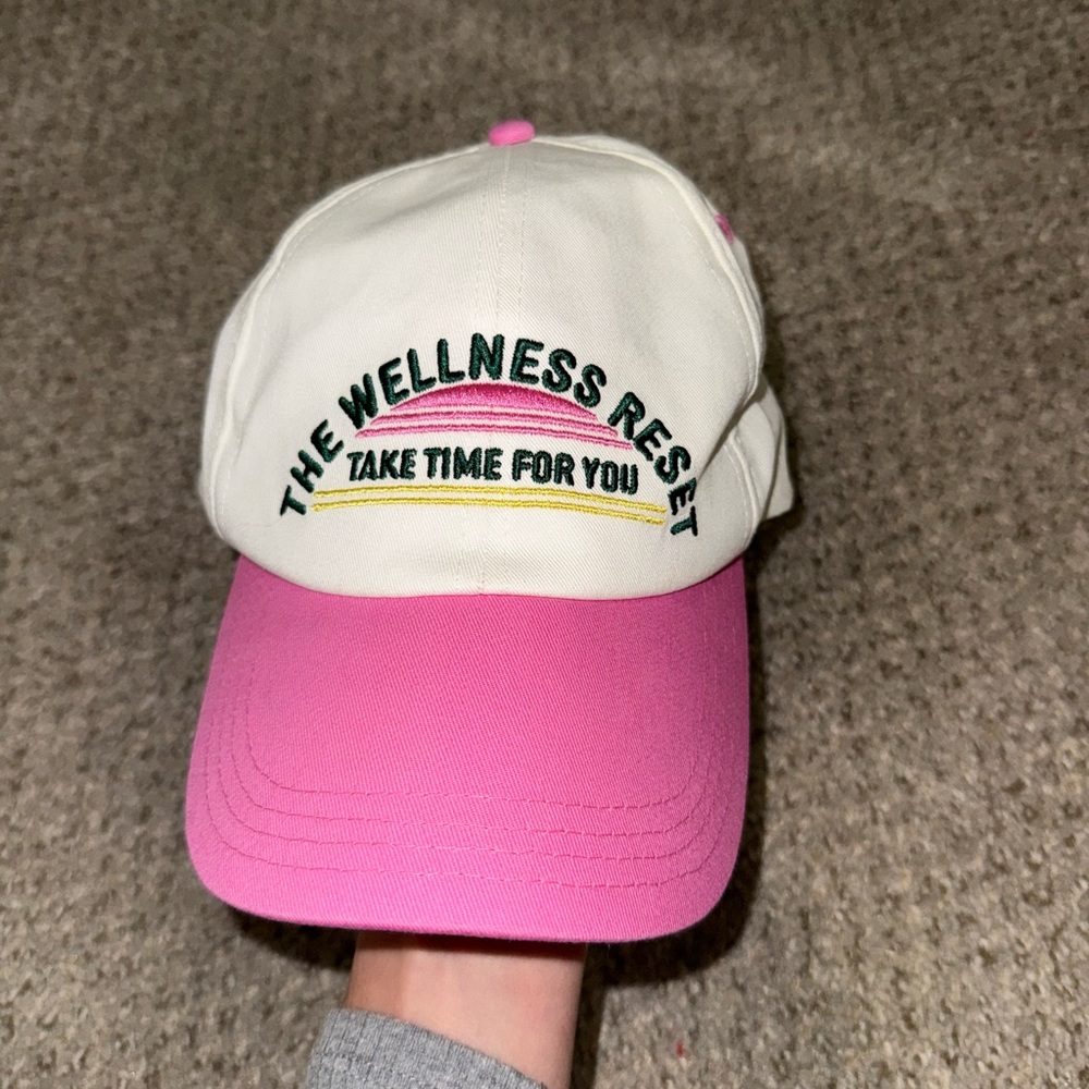 H&M White & Pink "The Wellness Reset" Baseball Cap